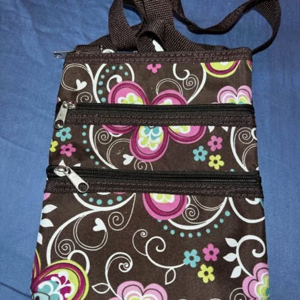 Chocolate Brown Y2K Vibes Floral Multi-Pocket Crossbody Bag